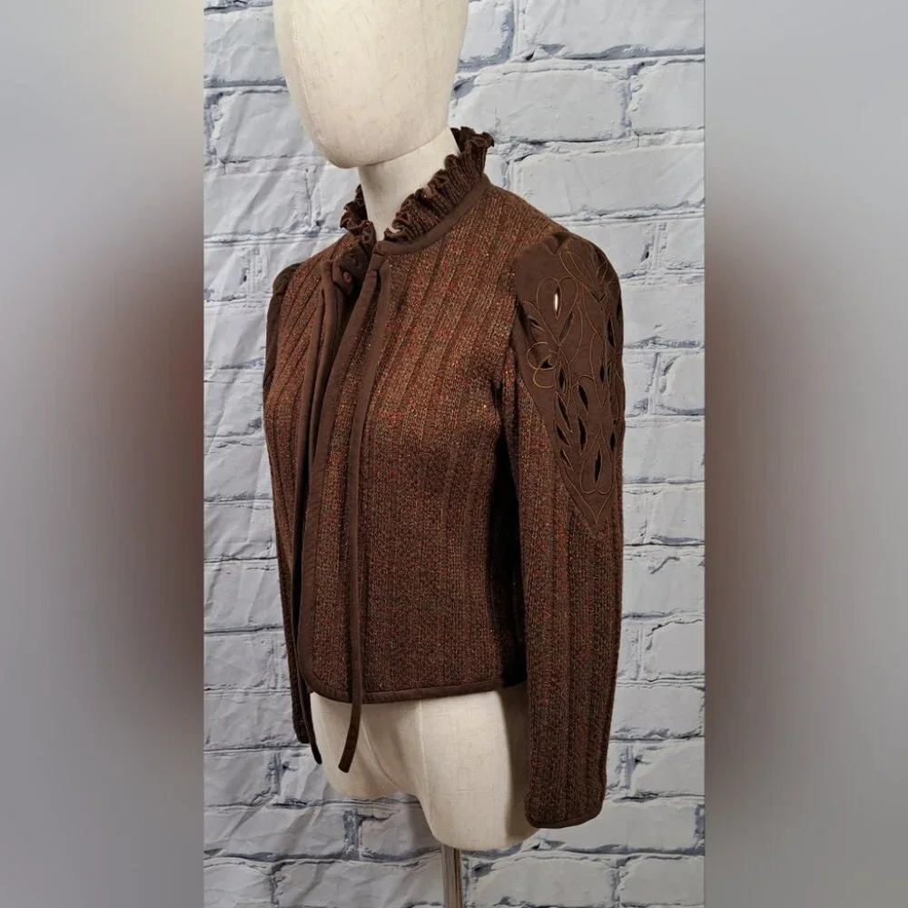 Vintage 70s 60 San Yuet Women's 2 Pc Set Skirt Jacket Suit Brown Japan Small 25W - Picture 4 of 14